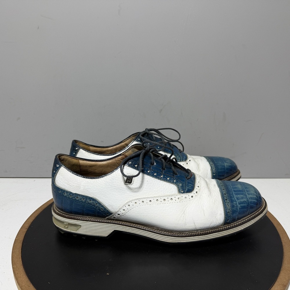 FootJoy Traditions Golf Shoes Men 11 Wingtip White Blue Spiked VersaTrax Golfer